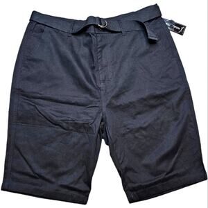 Wicked Stitch Men's Flat Front Belted Bermuda Pocketed Shorts Black Size 34